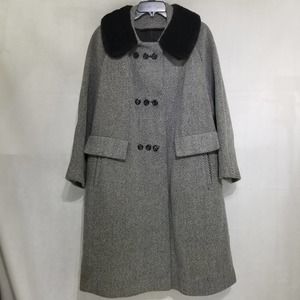 Vintage Michel Daniel Wool Tweed Coat Faux Fur Collar No Size Or Fabric Tag